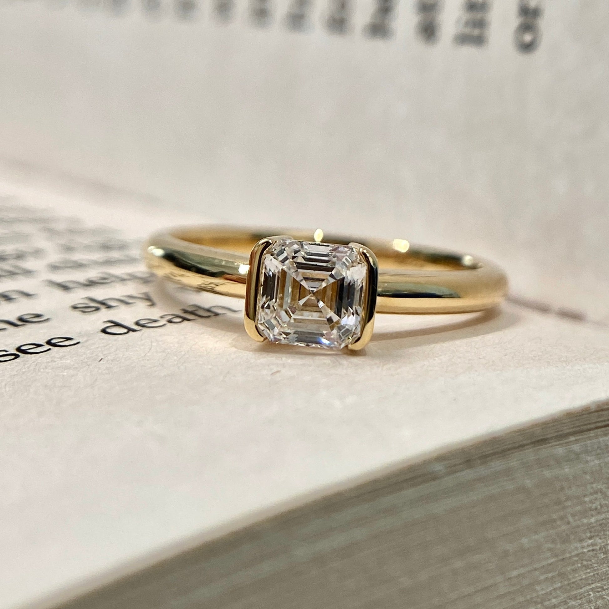 Asscher cut CVD diamond solitaire style engagement ring