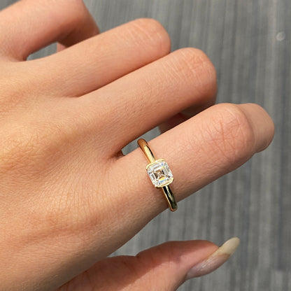 Asscher cut CVD diamond solitaire style engagement ring