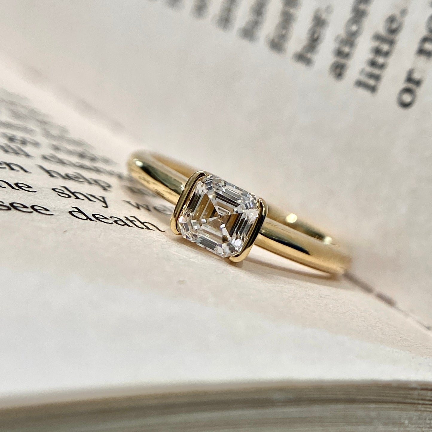 Asscher cut CVD diamond solitaire style engagement ring