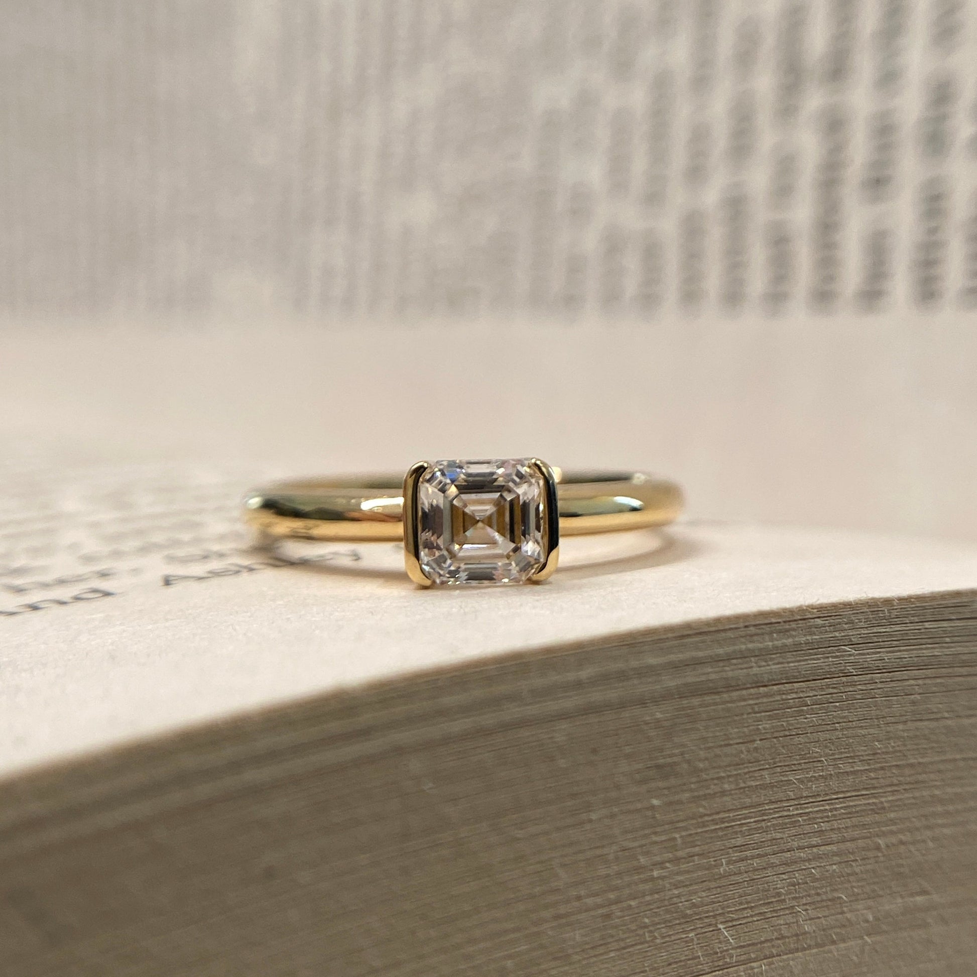 Asscher cut CVD diamond solitaire style engagement ring