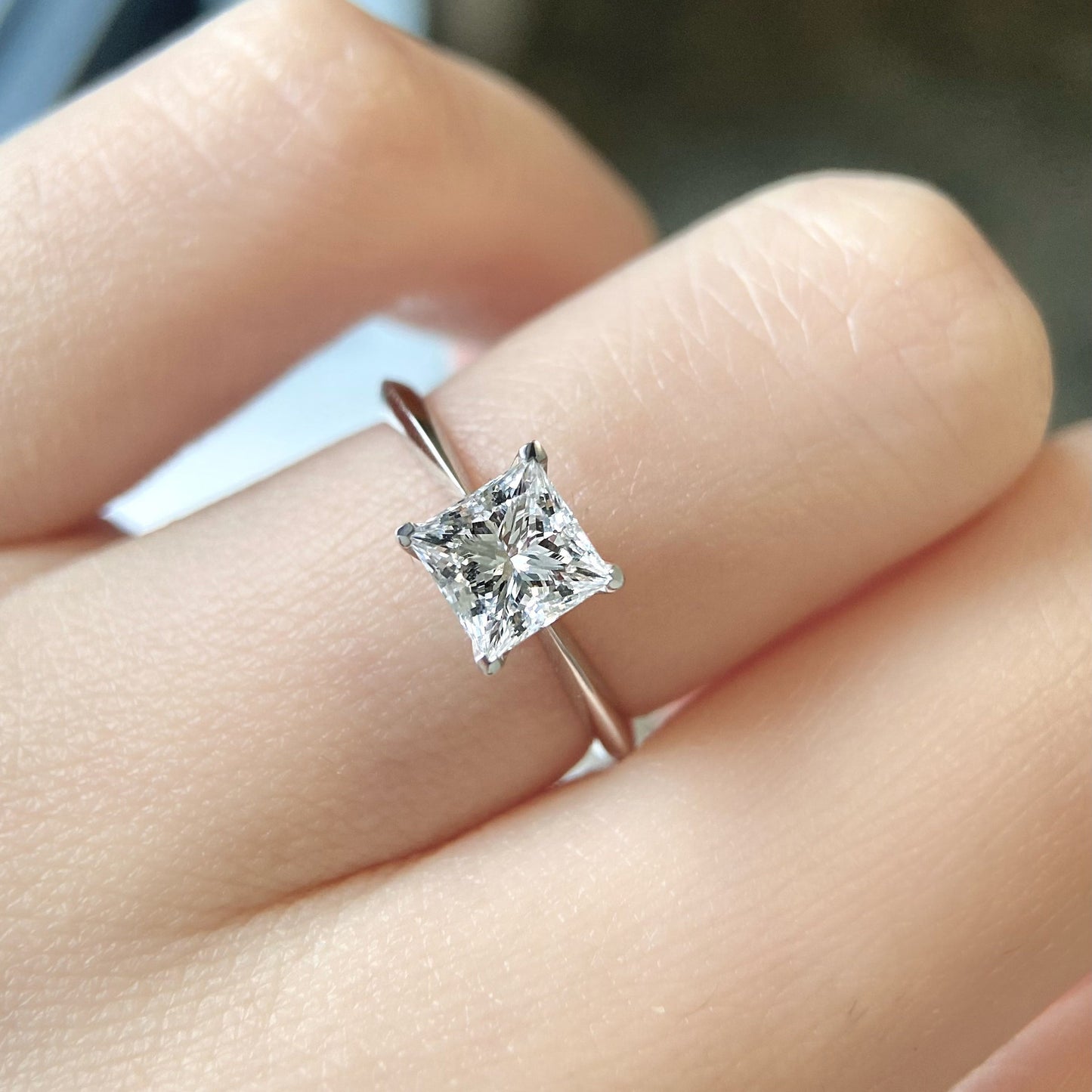 Princess cut CVD diamond solitaire style engagement ring