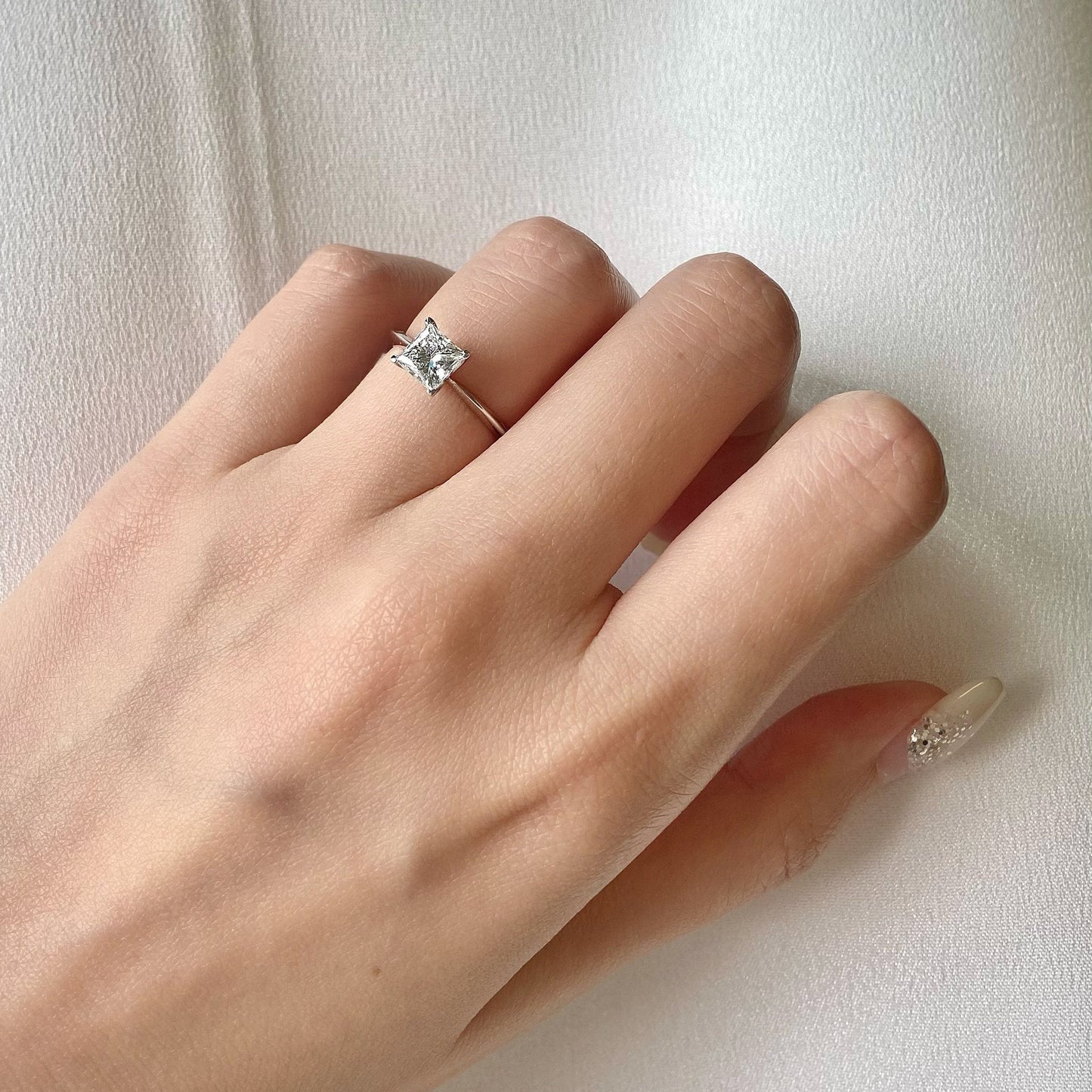 Princess cut CVD diamond solitaire style engagement ring