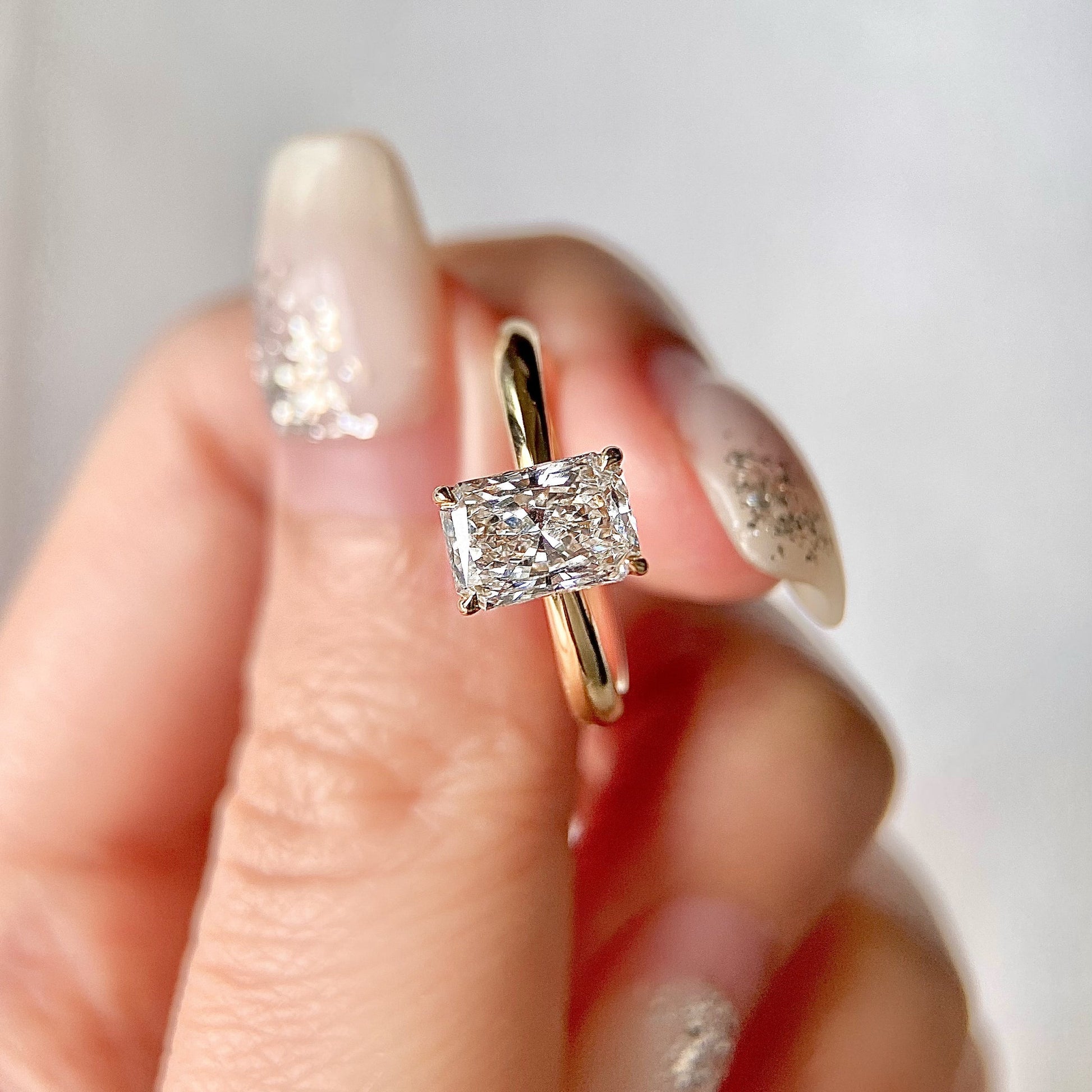 Radiant cut CVD diamond solitaire engagement ring