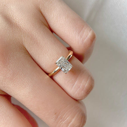 Radiant cut CVD diamond solitaire engagement ring