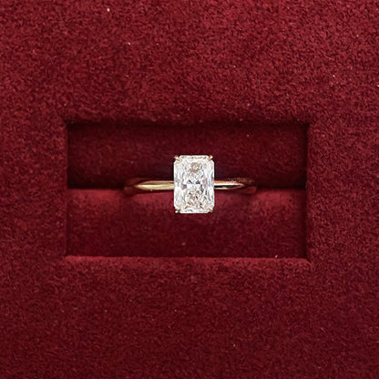 Radiant cut CVD diamond solitaire engagement ring
