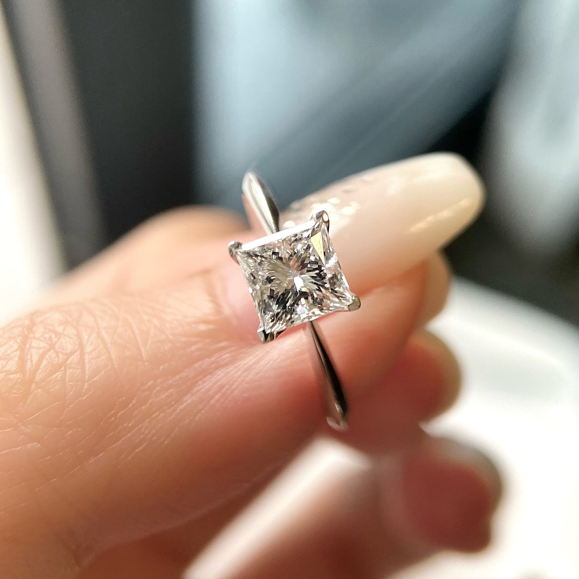 Princess cut CVD diamond solitaire style engagement ring