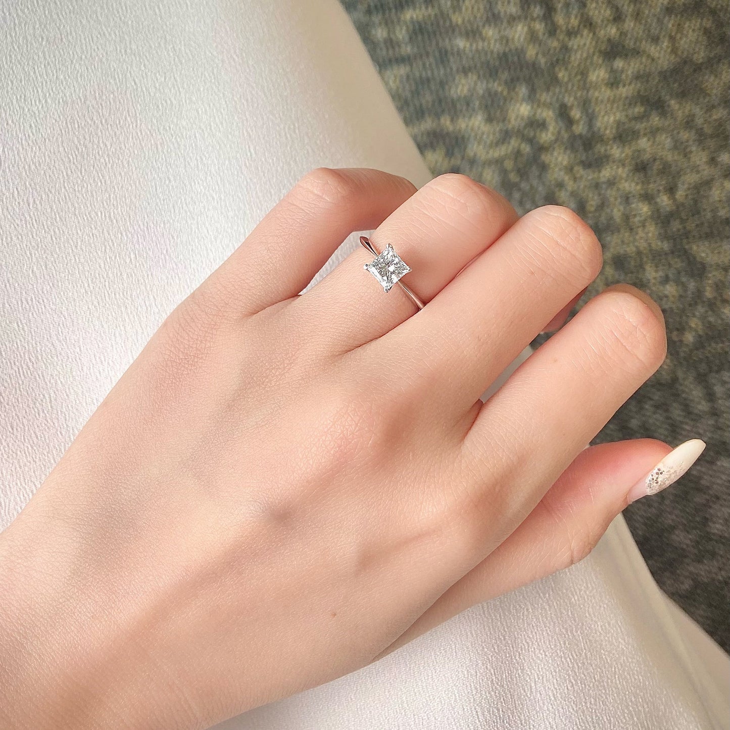 Princess cut CVD diamond solitaire style engagement ring