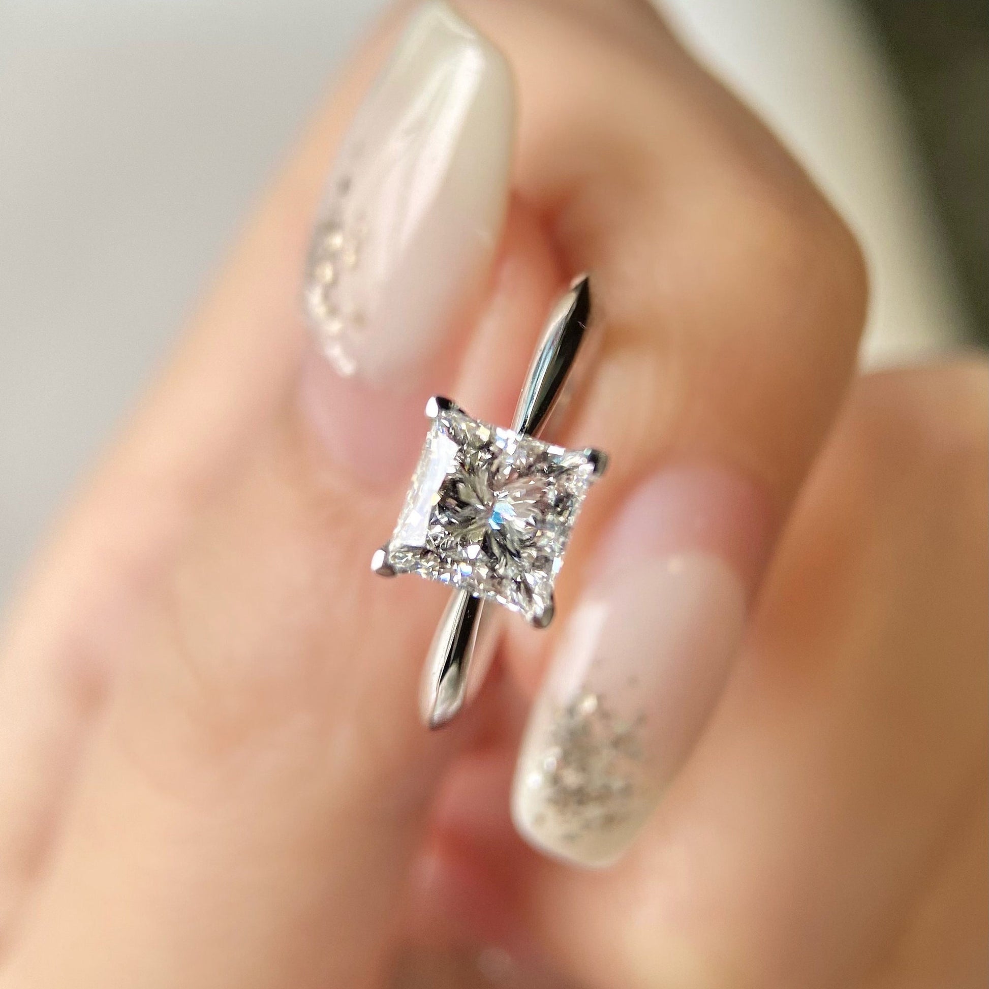 Princess cut CVD diamond solitaire style engagement ring