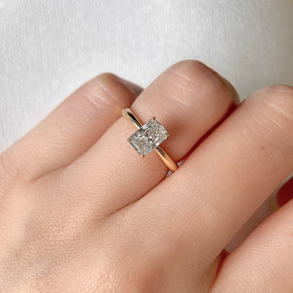 Radiant cut CVD diamond solitaire engagement ring