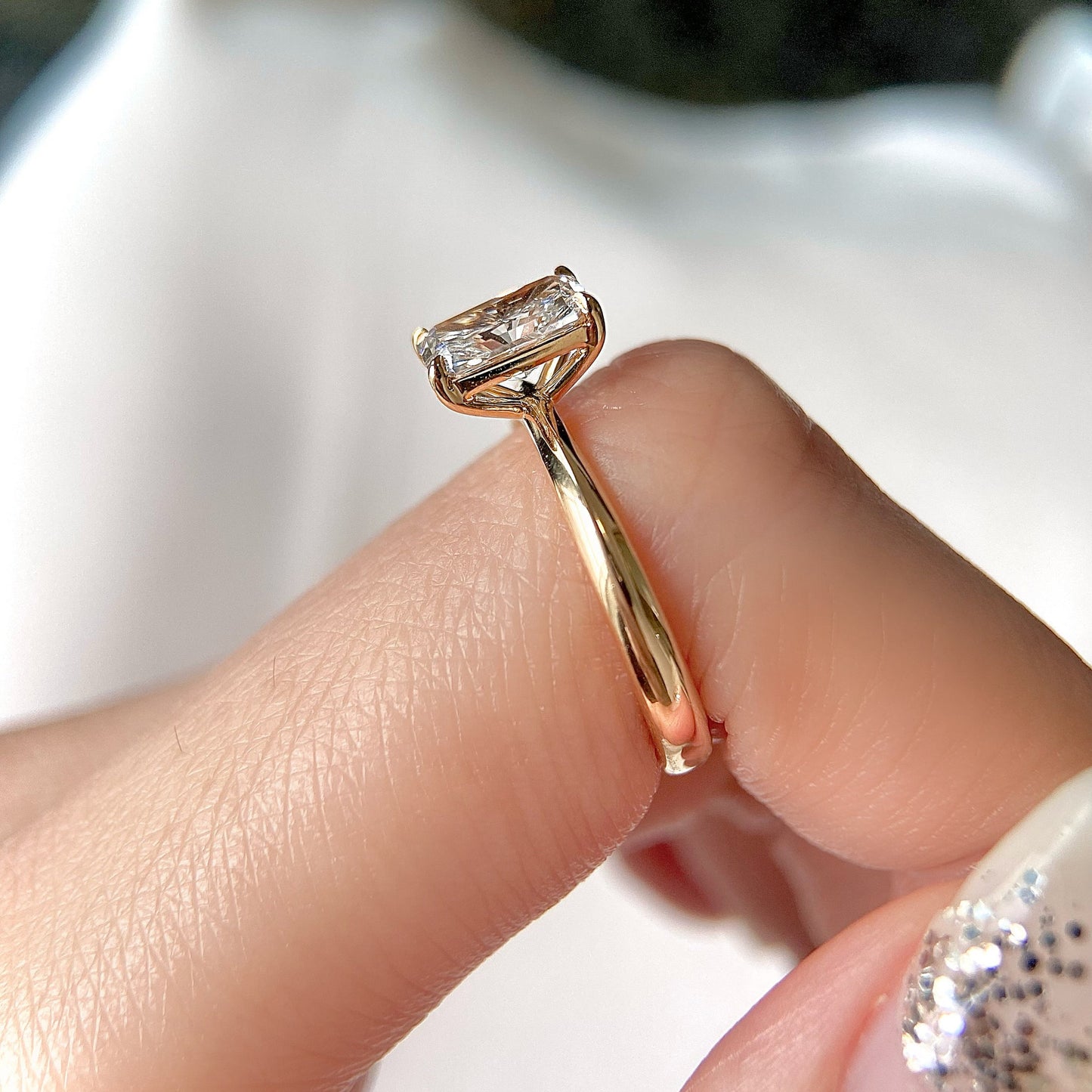 Radiant cut CVD diamond solitaire engagement ring