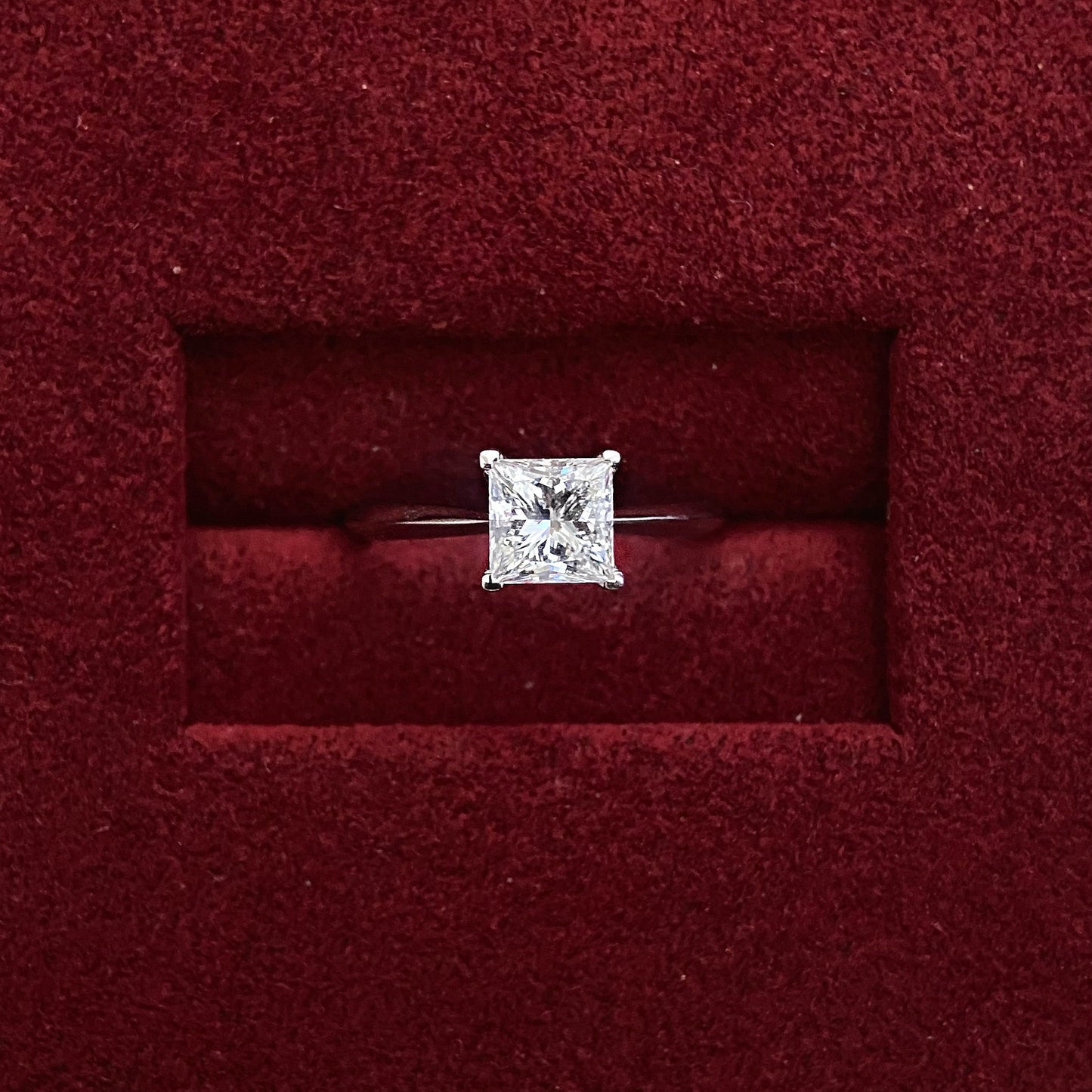 Princess cut CVD diamond solitaire style engagement ring