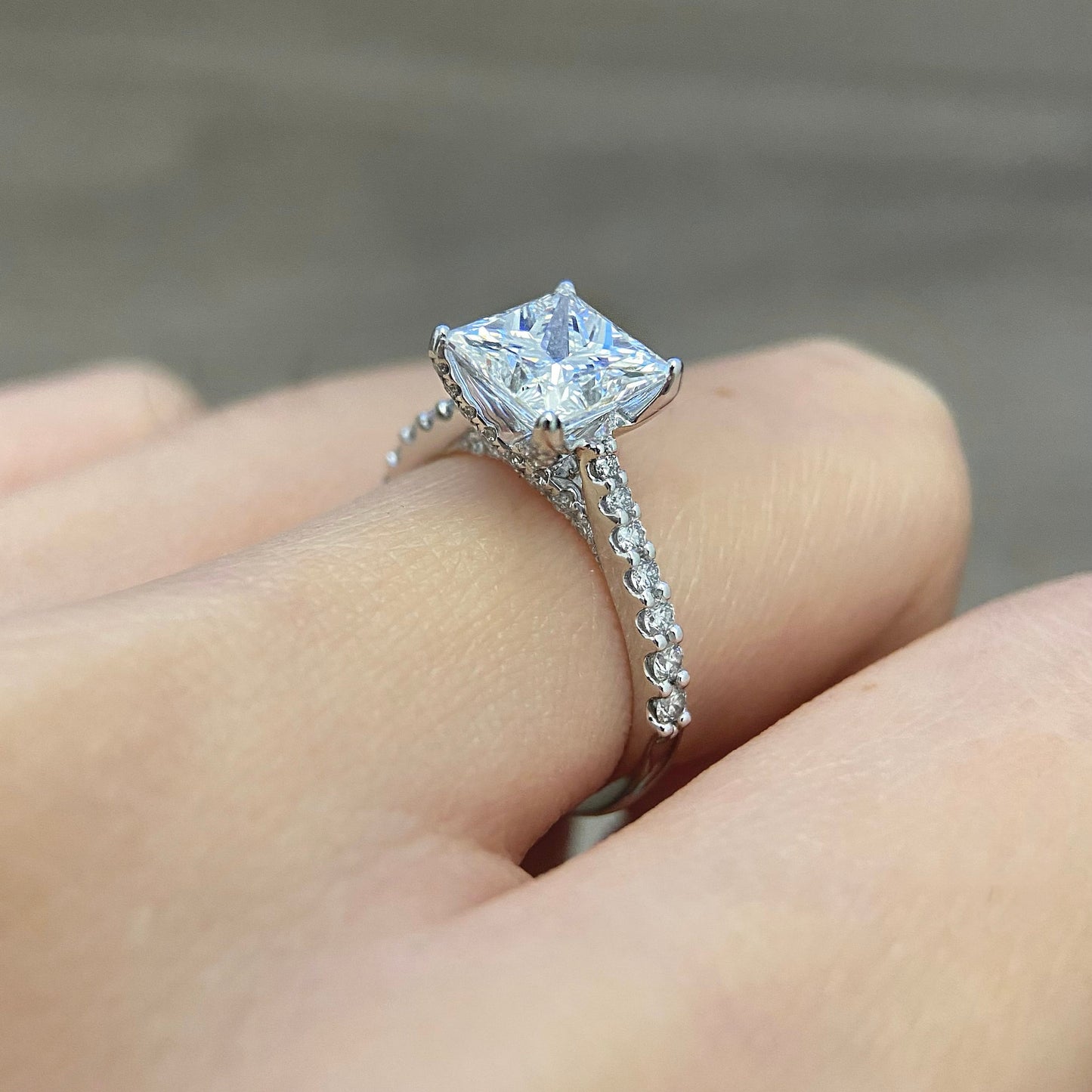2.0 CT Princess E/VS1 CVD Diamond Pave Style Engagement Ring