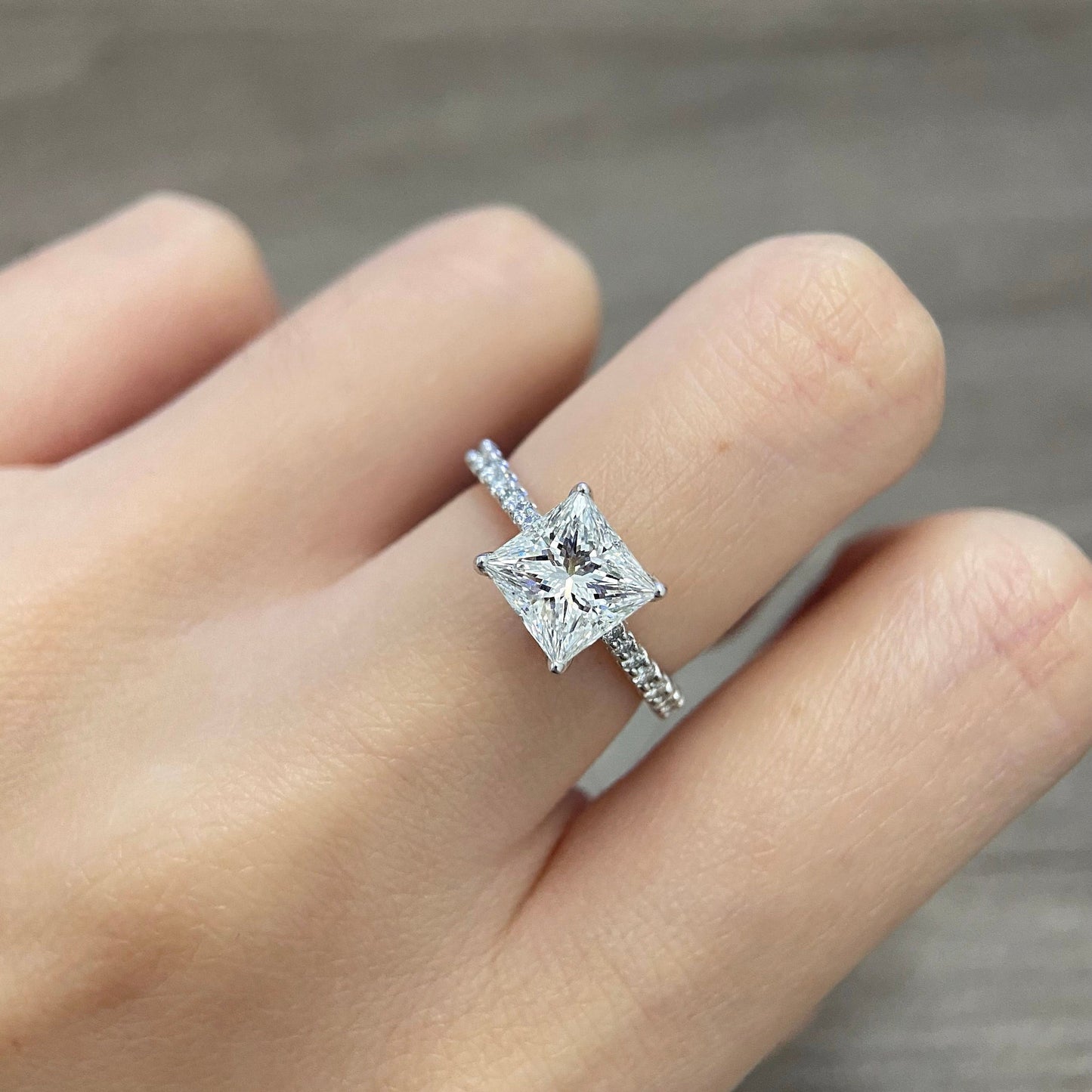 2.0 CT Princess E/VS1 CVD Diamond Pave Style Engagement Ring