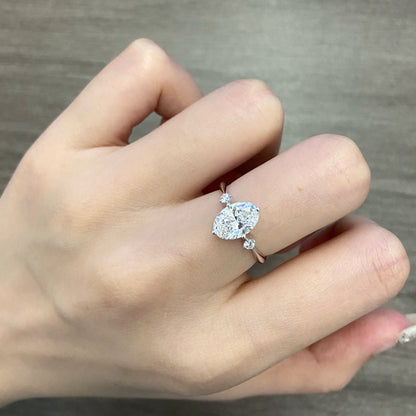 Oval cut CVD diamond three stone style engagement ring