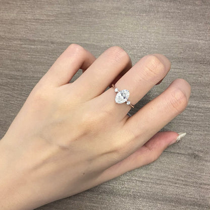 Oval cut CVD diamond three stone style engagement ring