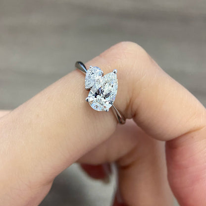 Pear cut CVD diamond two stone style engagement ring