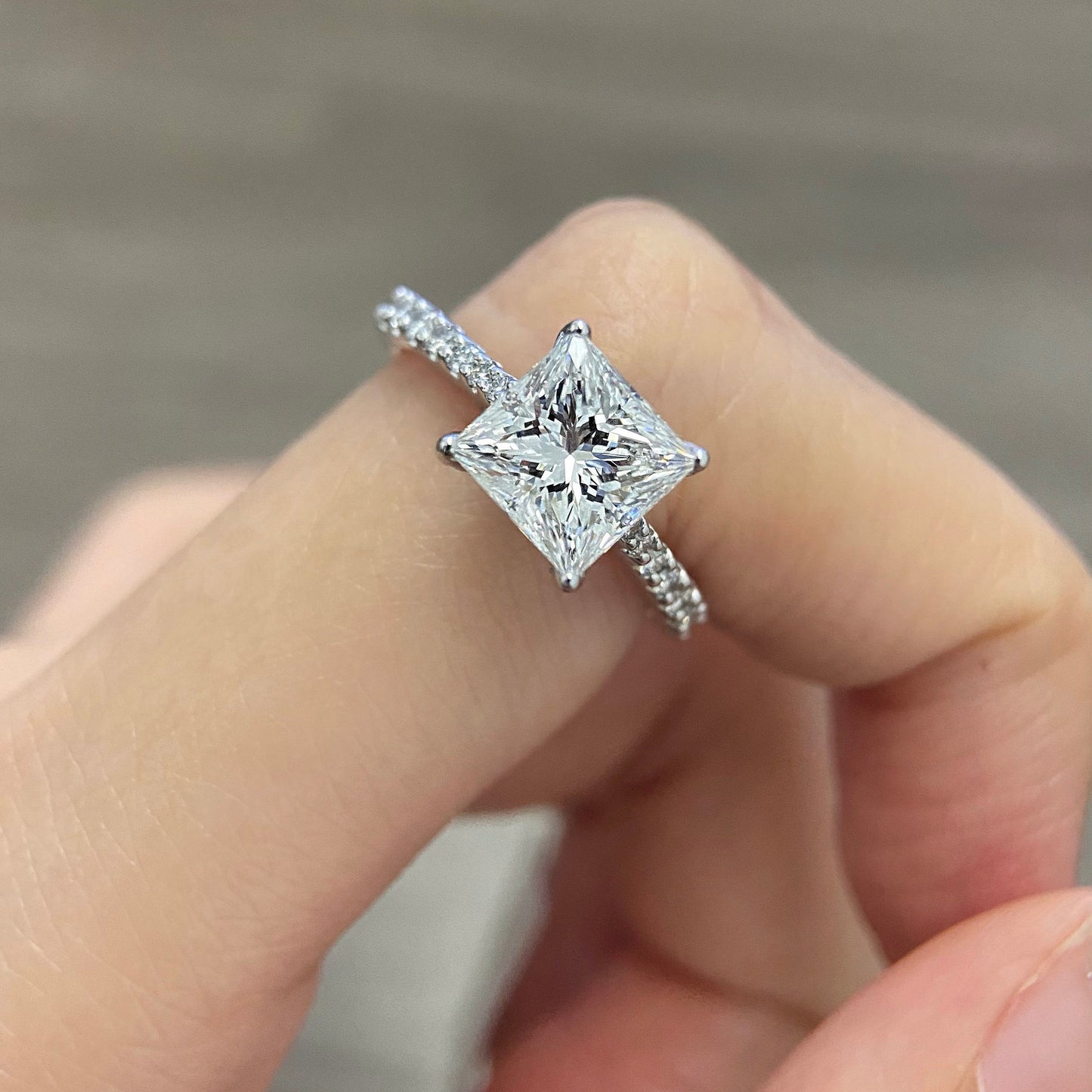 2.0 CT Princess E/VS1 CVD Diamond Pave Style Engagement Ring