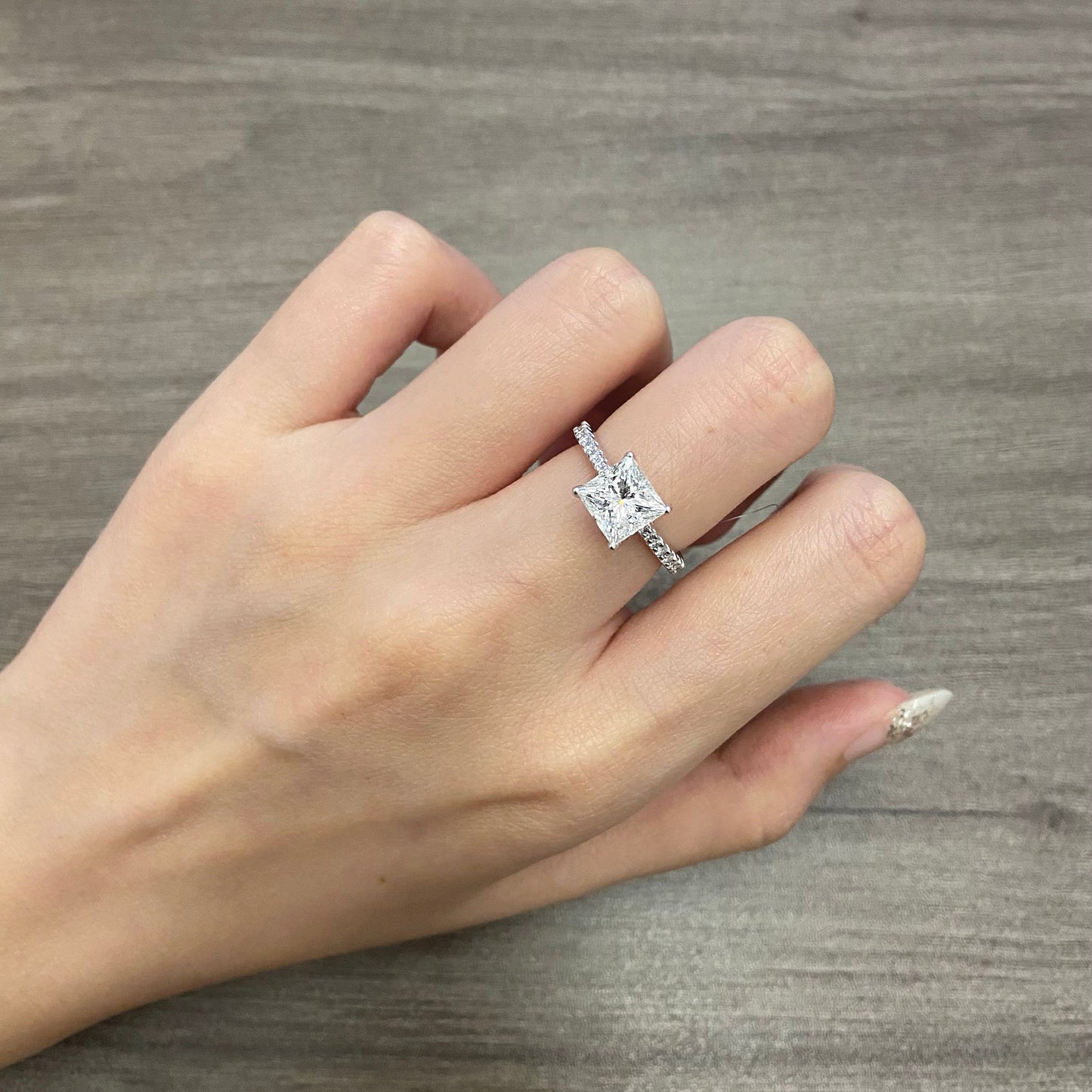 2.0 CT Princess E/VS1 CVD Diamond Pave Style Engagement Ring