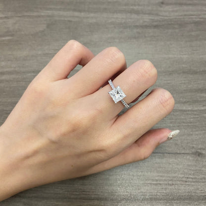 2.0 CT Princess E/VS1 CVD Diamond Pave Style Engagement Ring