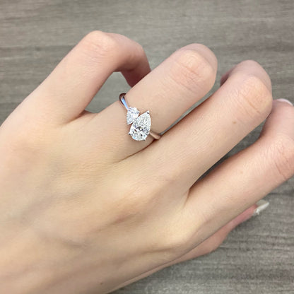 Pear cut CVD diamond two stone style engagement ring