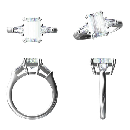 Radiant cut CVD diamond three stone engagement ring
