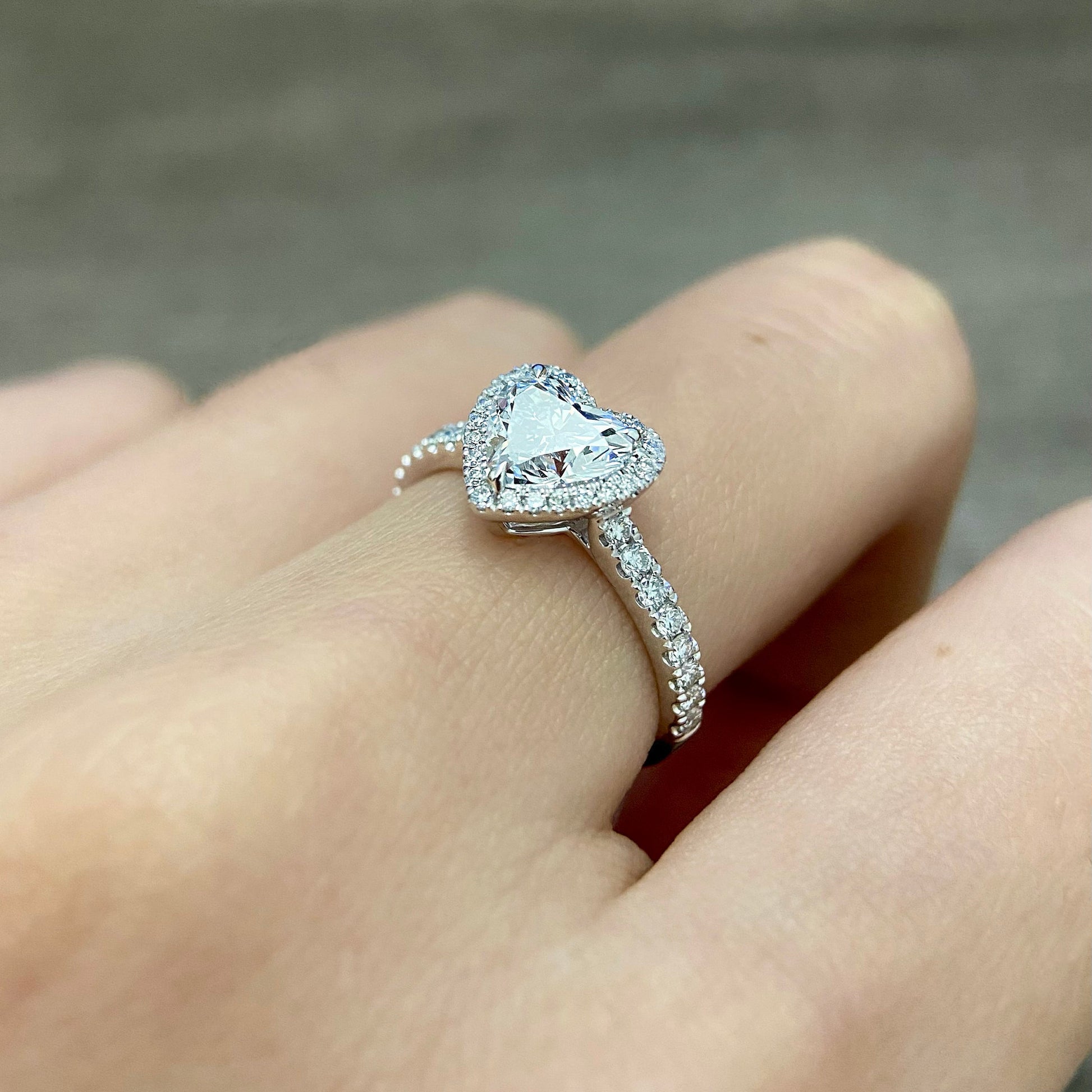 Heart cut CVD diamond pave style engagement ring