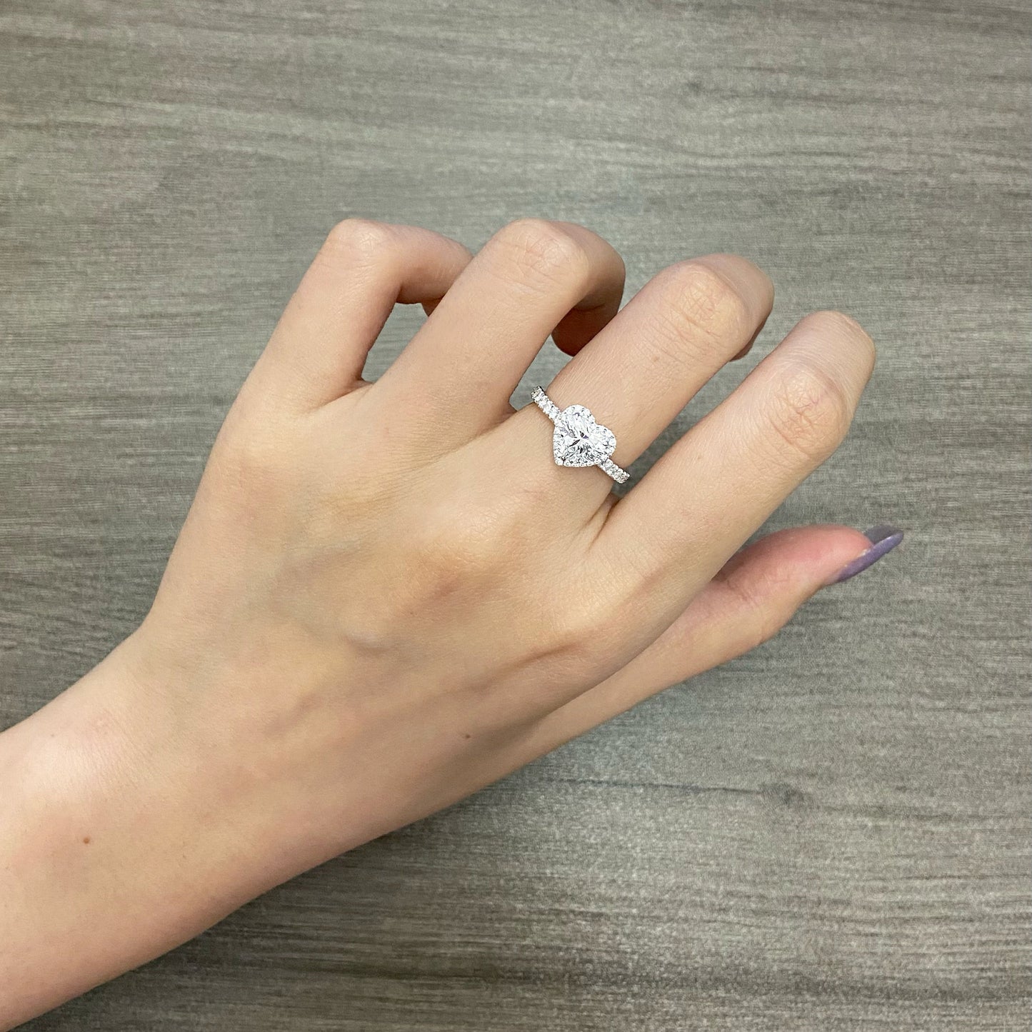 Heart cut CVD diamond pave style engagement ring