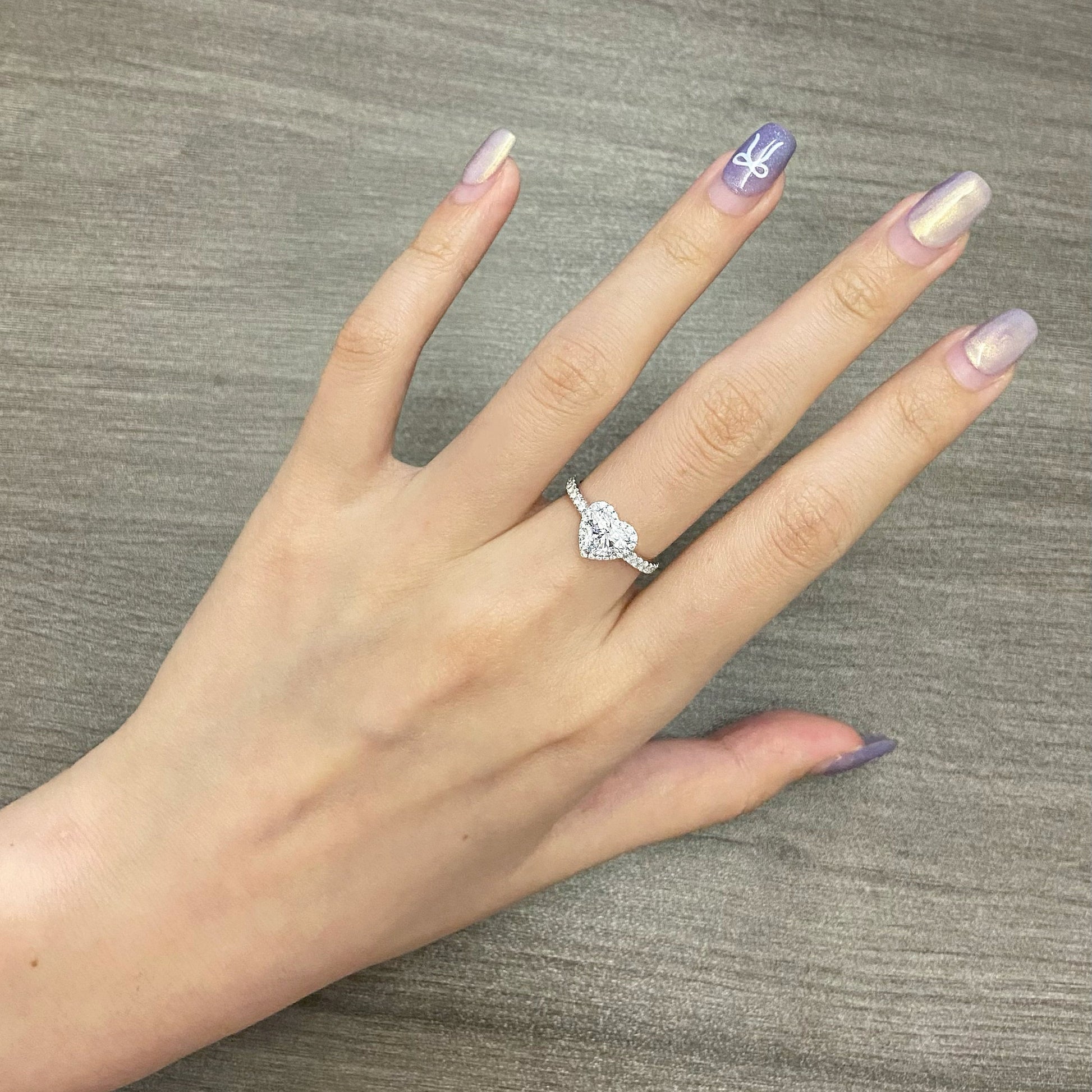 Heart cut CVD diamond pave style engagement ring