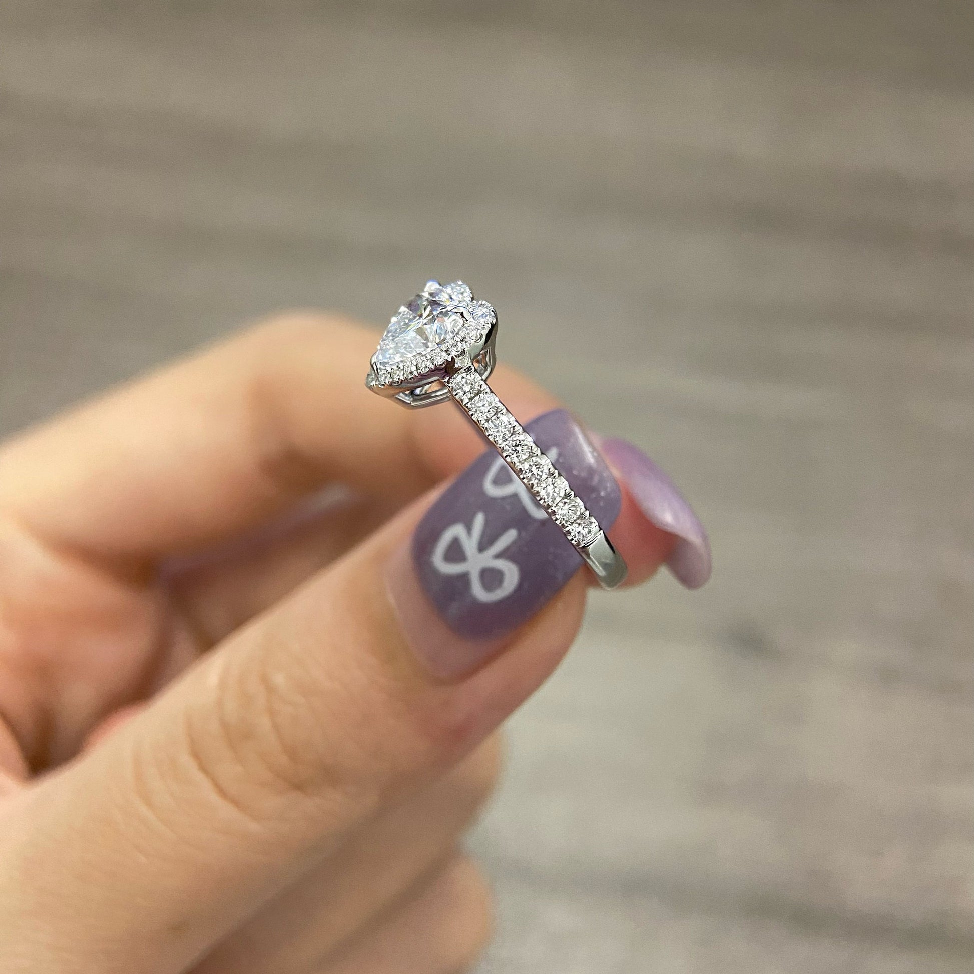 Heart cut CVD diamond pave style engagement ring