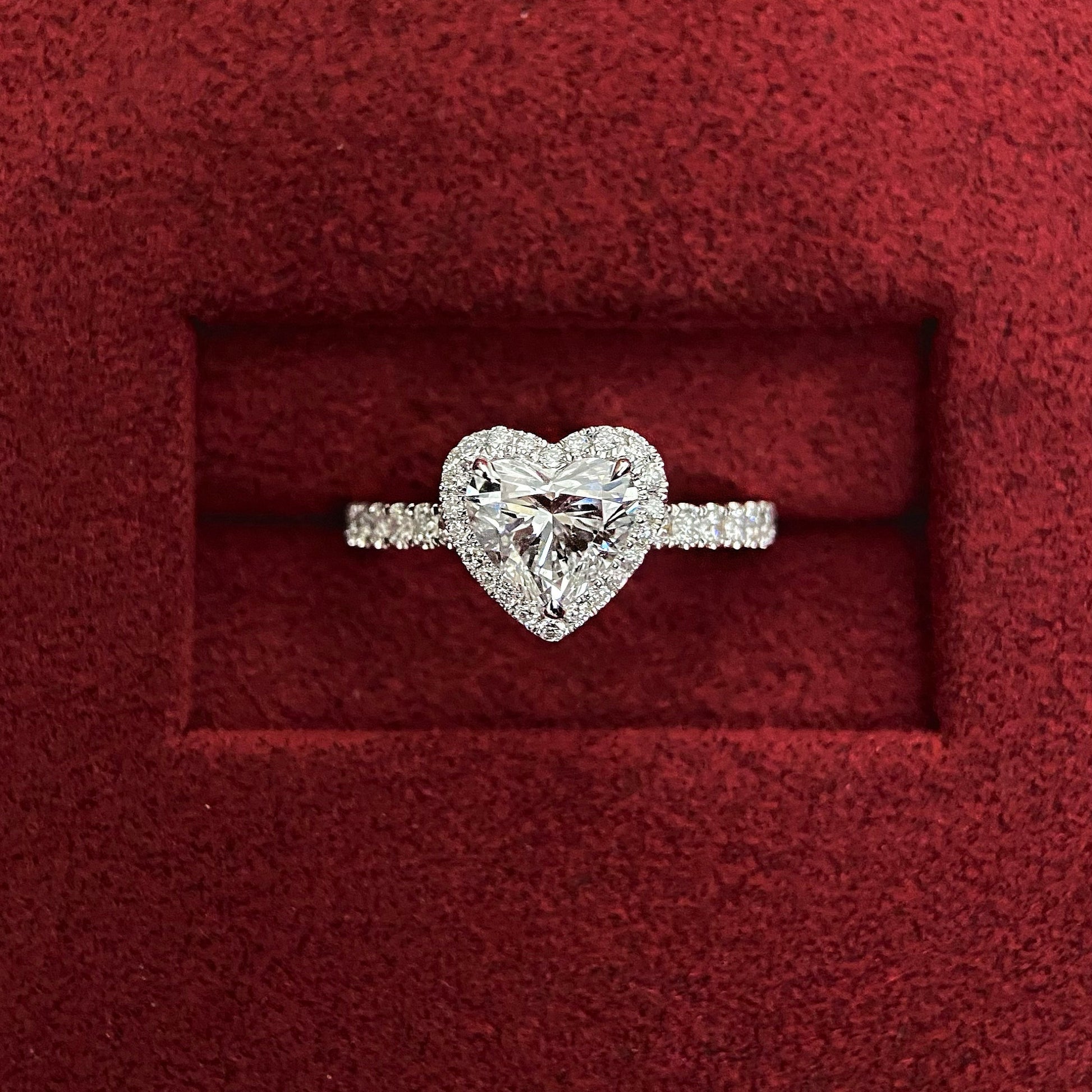 Heart cut CVD diamond pave style engagement ring