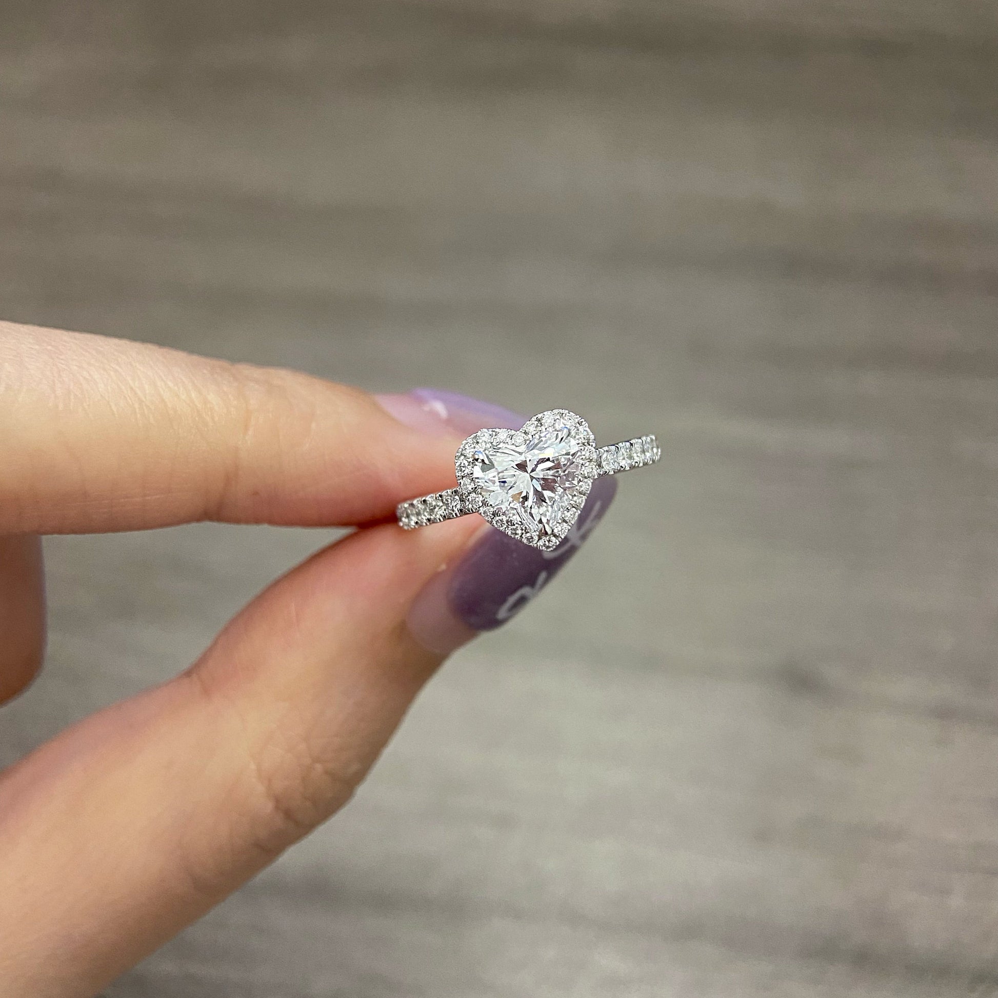 Heart cut CVD diamond pave style engagement ring