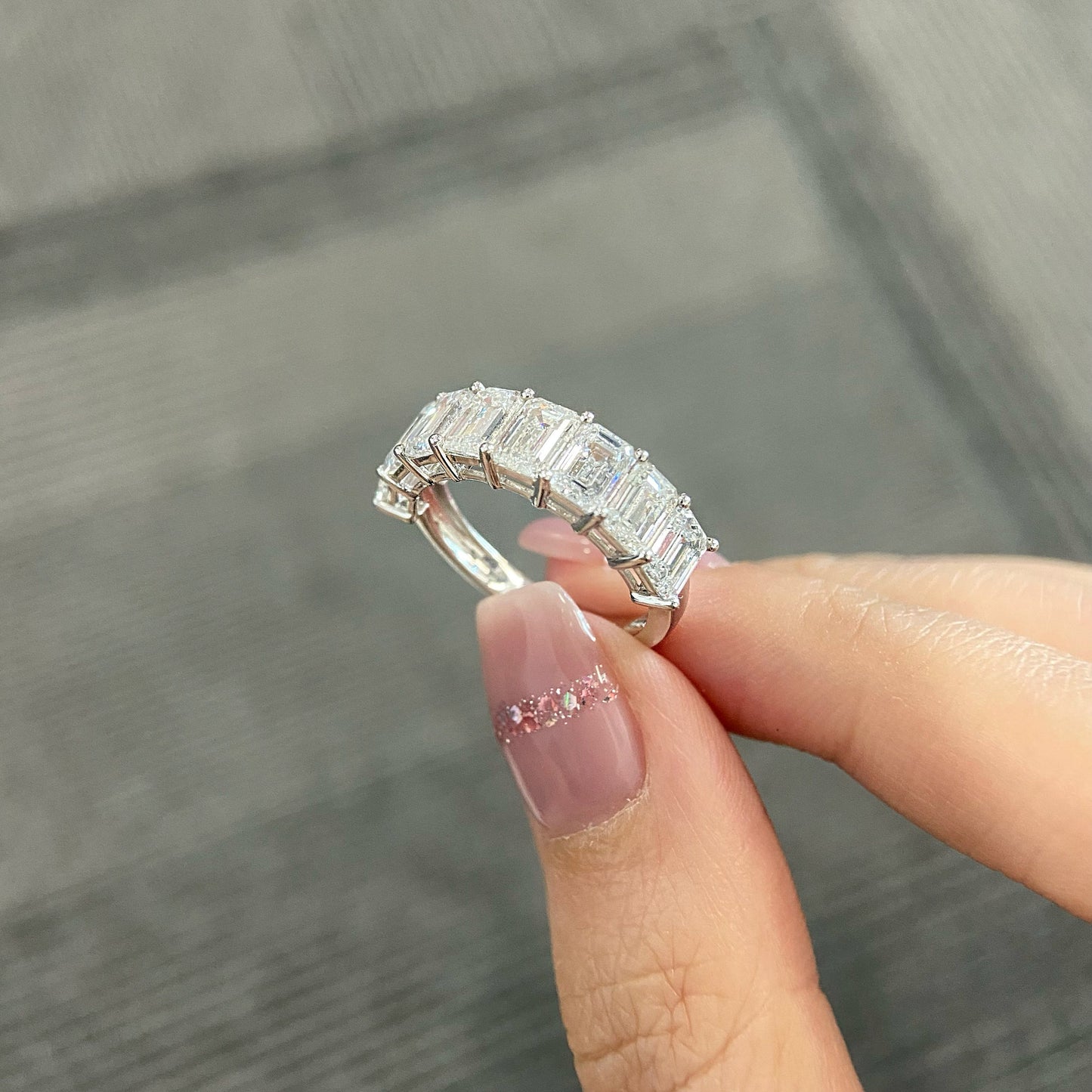 4.1 TCW Emerald Half Eternity Lab Grown Diamond Wedding Band