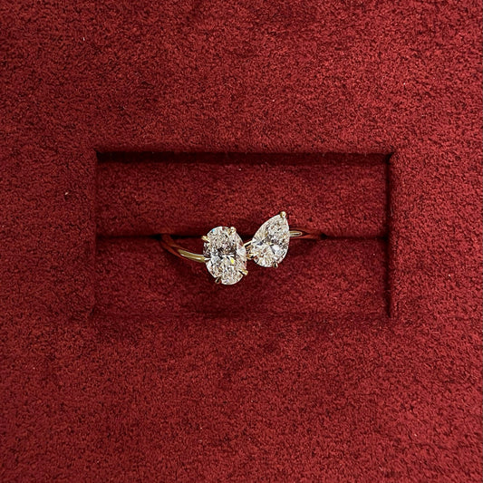 0.1 CT Oval & Pear E/VS1 CVD Diamond Two Stone Style Engagement Ring