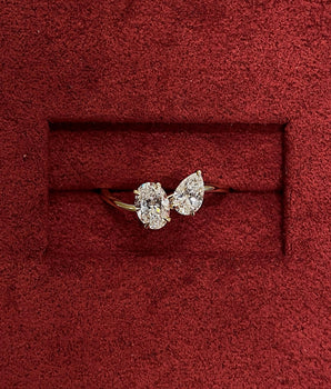 0.1 CT Oval & Pear E/VS1 CVD Diamond Two Stone Style Engagement Ring