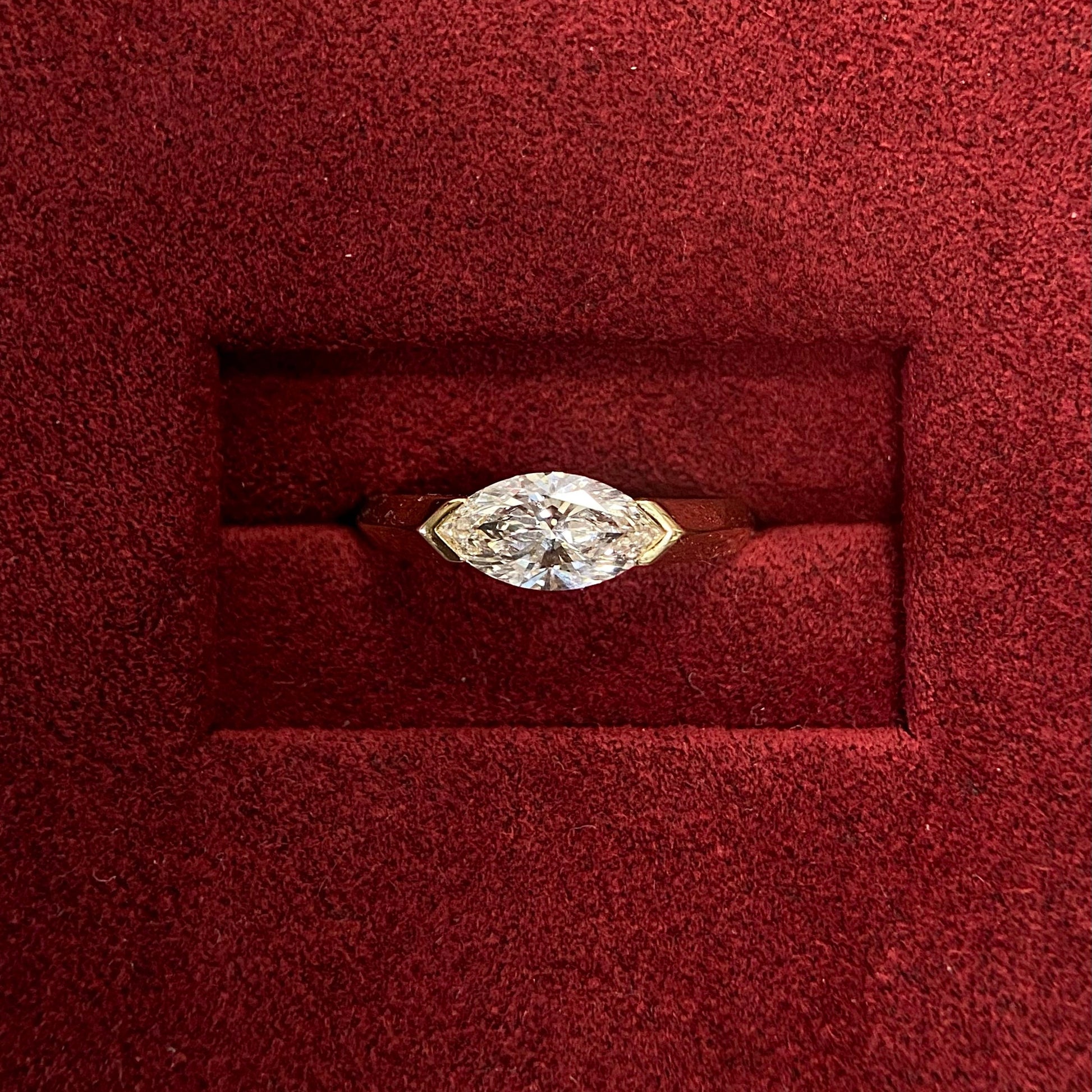 Marquise cut CVD diamond solitaire engagement ring