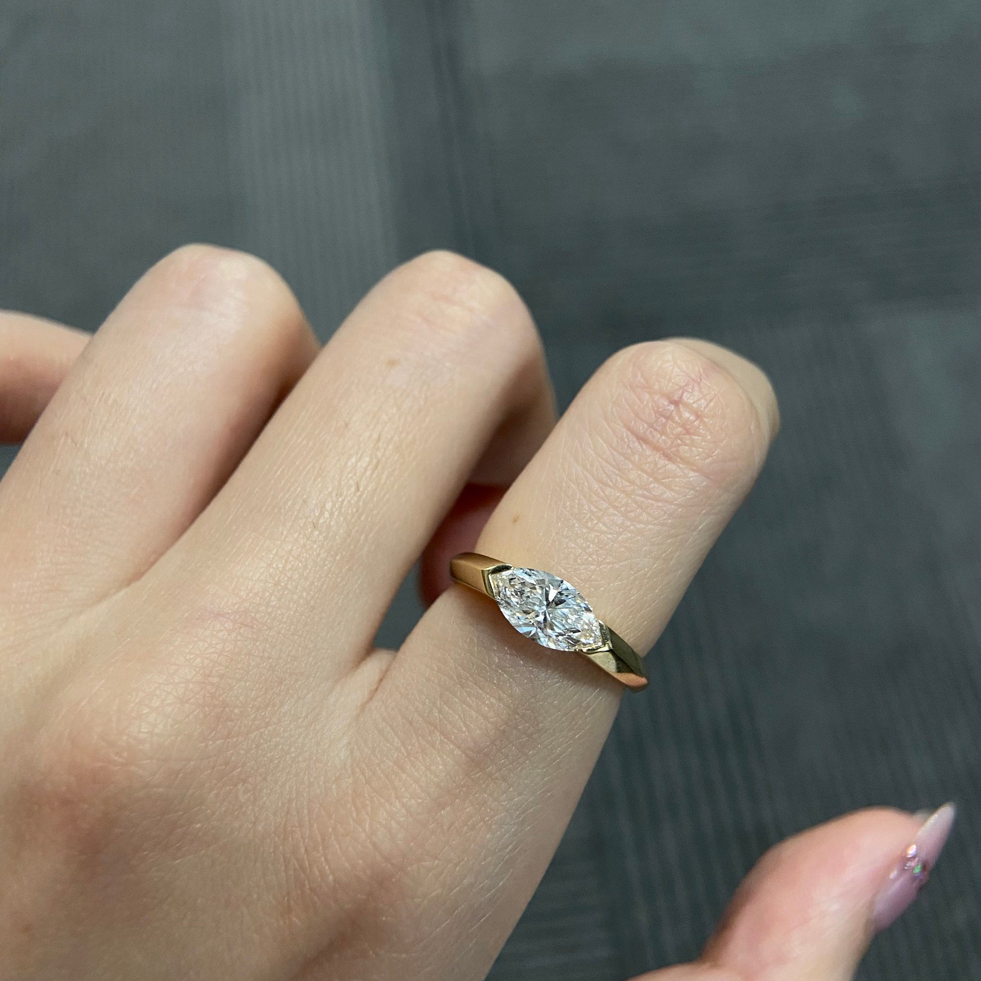 Marquise cut CVD diamond solitaire engagement ring