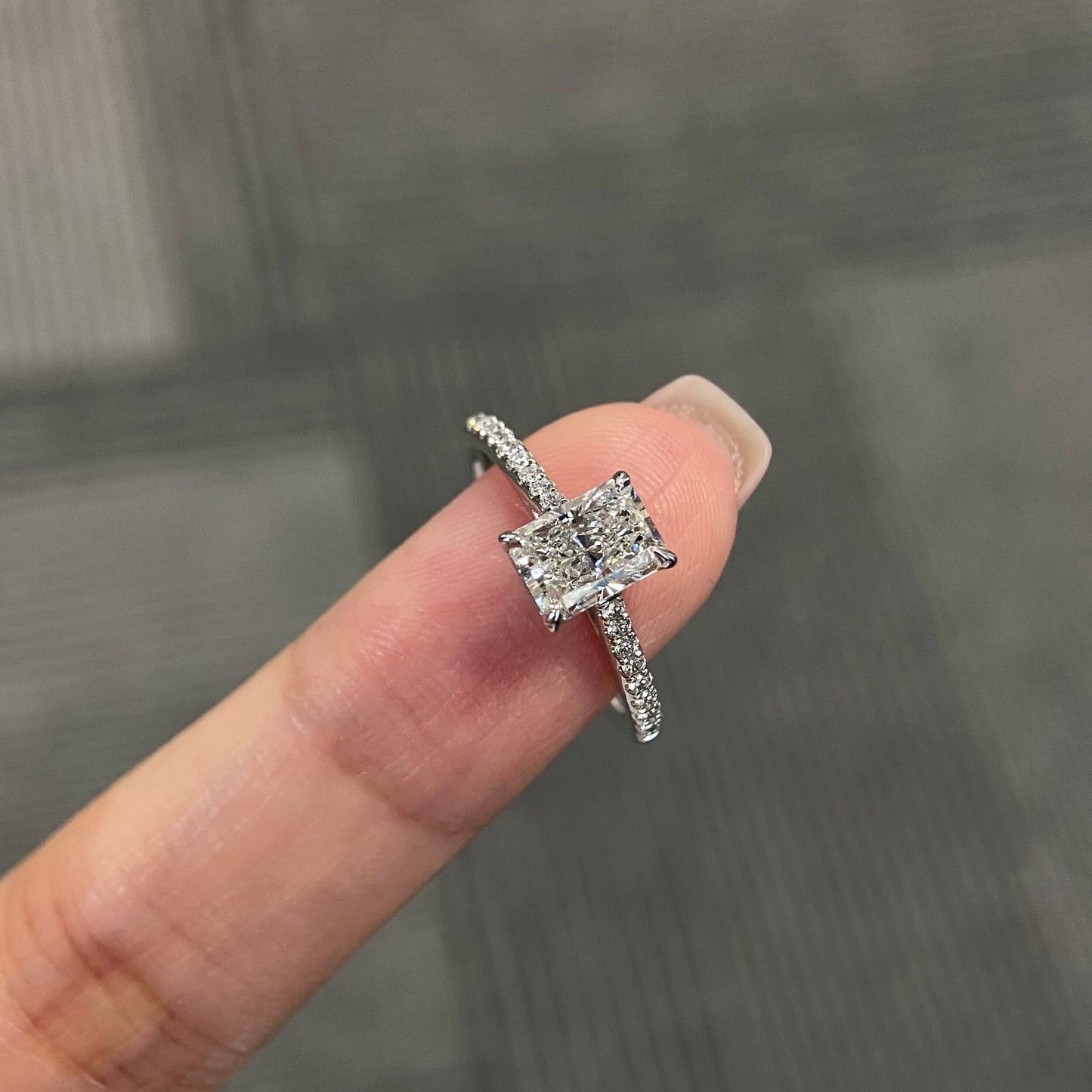 1.0 CT Radiant F/VS2 CVD Diamond Pave Setting Engagement Ring