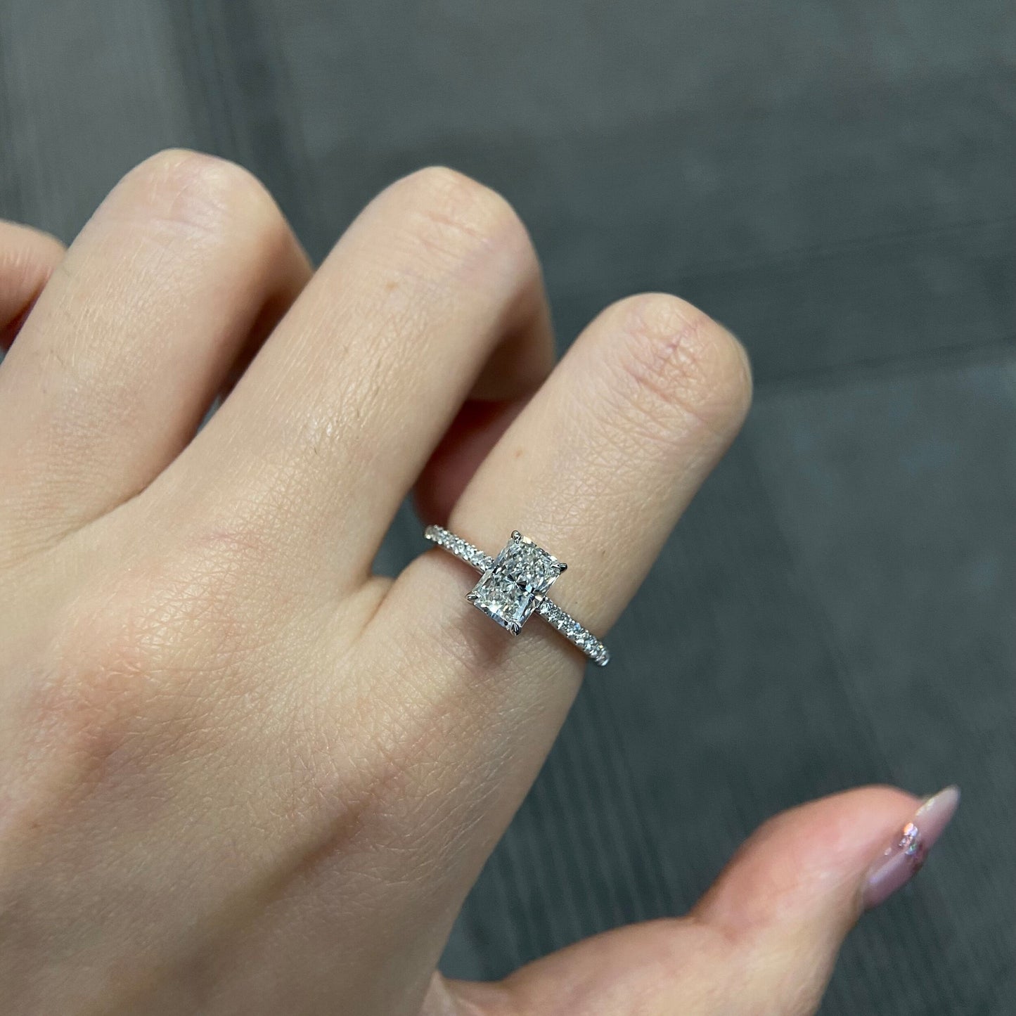 1.0 CT Radiant F/VS2 CVD Diamond Pave Setting Engagement Ring