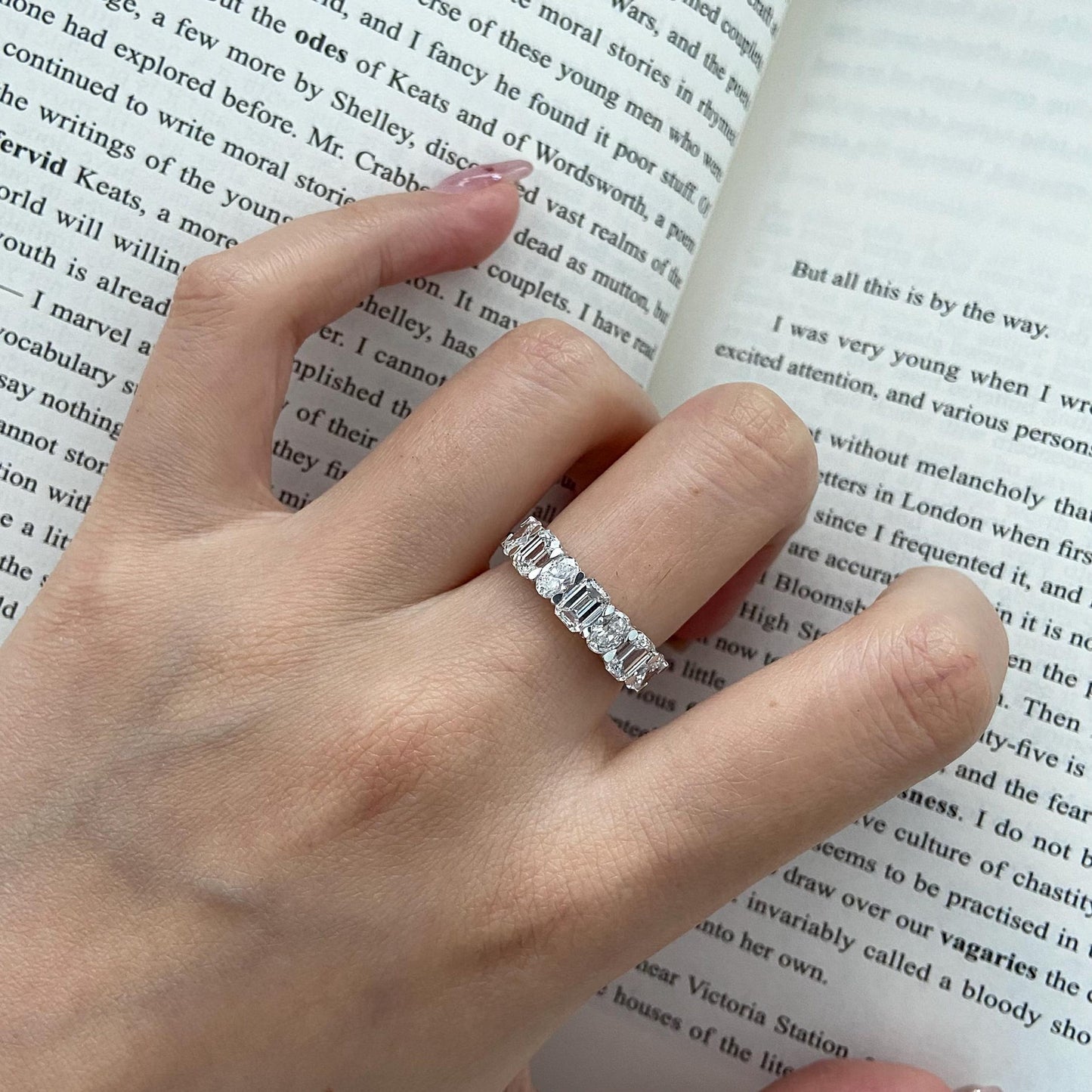 2.8 TCW Oval and Emerald Unique Eternity Lab Grown Diamond Wedding Band