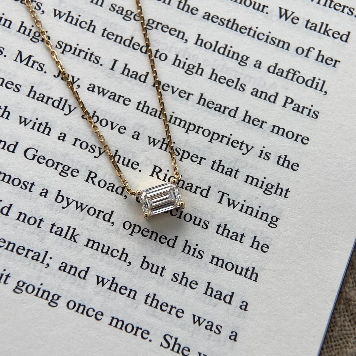 Solitaire Necklace with 1.0 TCW Emerald Cut Moissanite