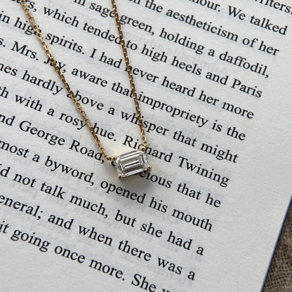 Solitaire Necklace with 1.0 TCW Emerald Cut Moissanite