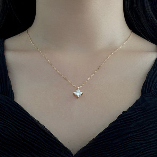 Solitaire Necklace with 1.0 TCW Princess Cut Moissanite