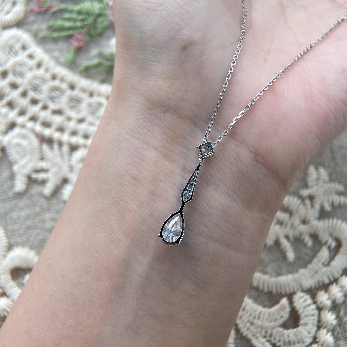 Teardrop Necklace with 1.01 TCW Pear Cut Moissanite