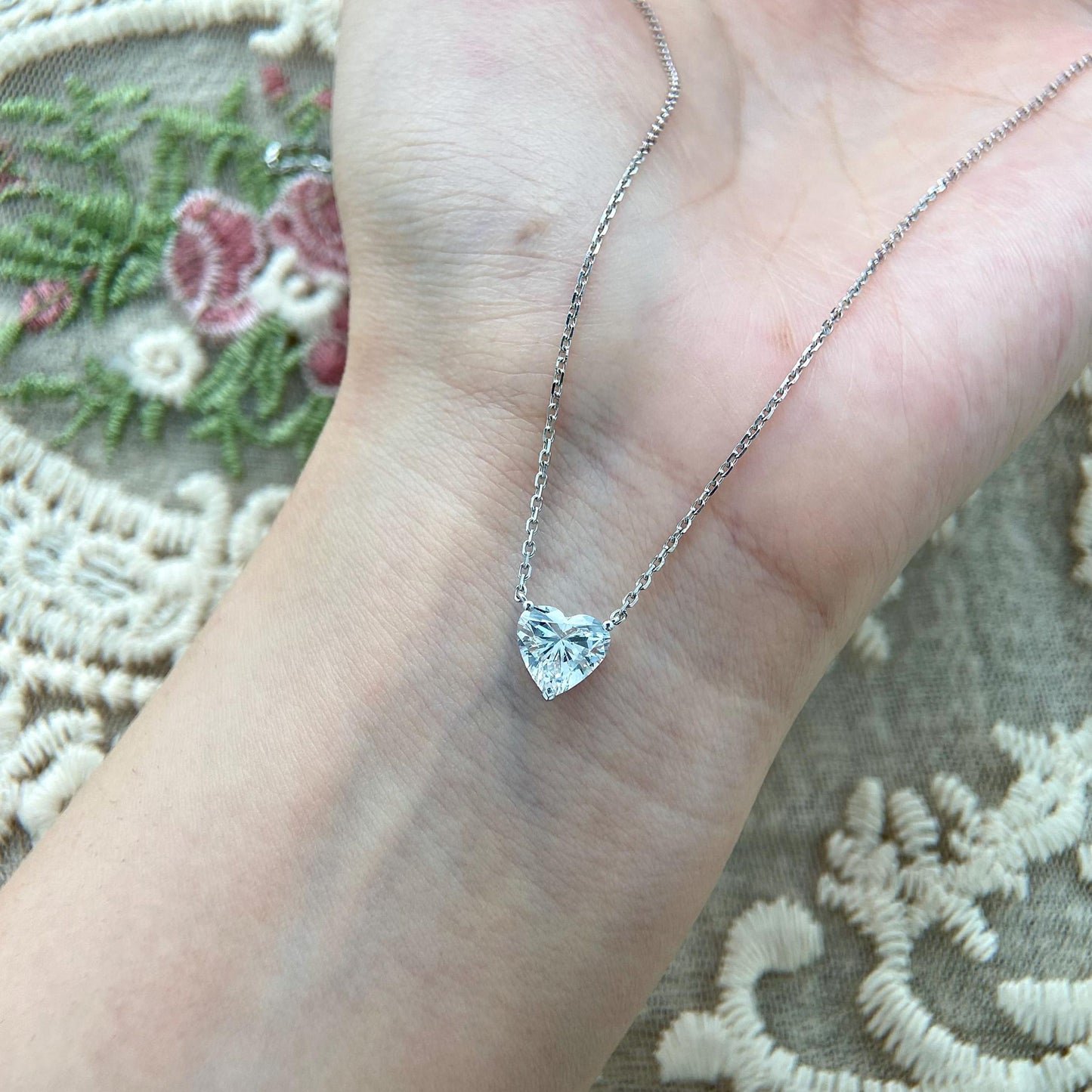 Solitaire Necklace with 1.5 TCW Heart Cut Moissanite