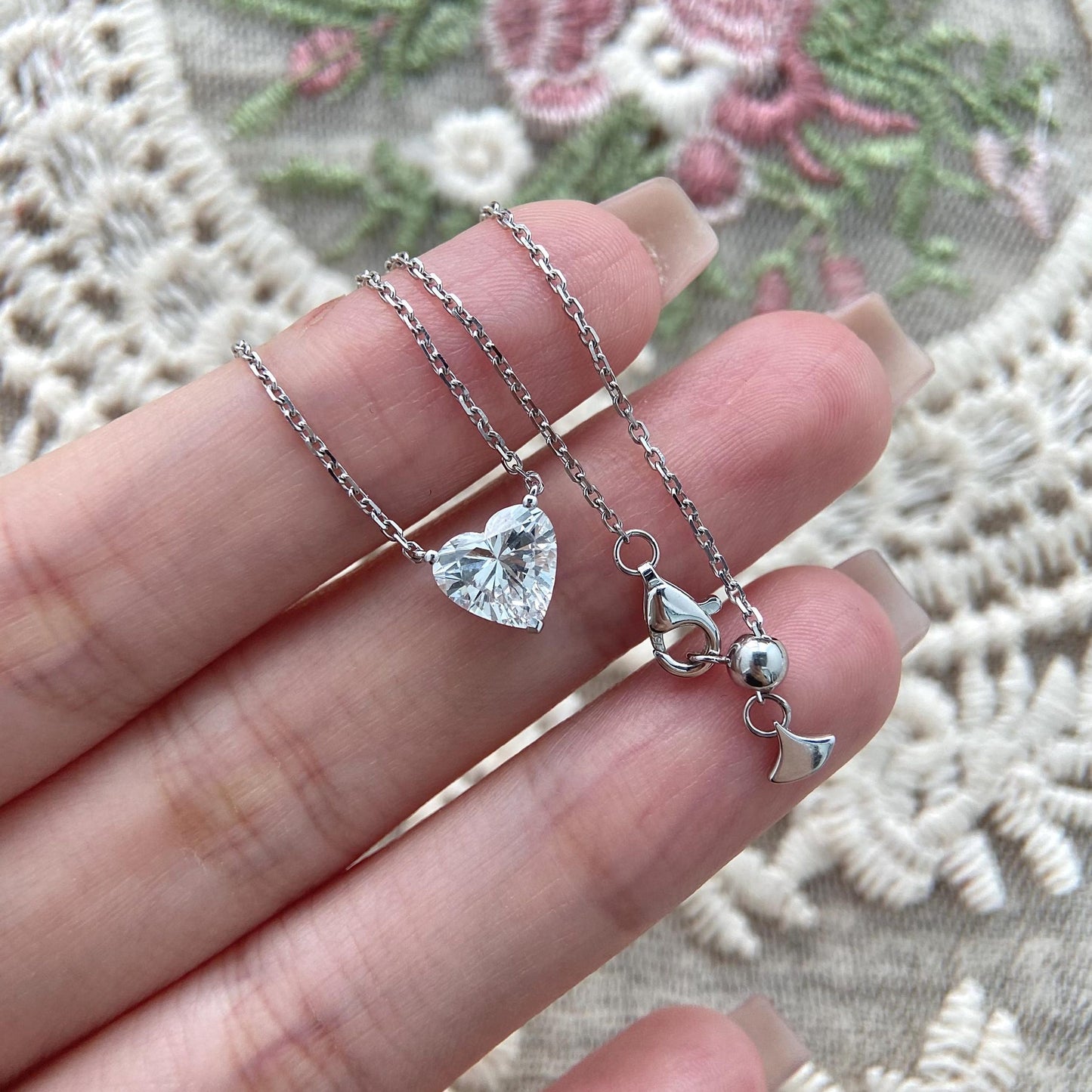 Solitaire Necklace with 1.5 TCW Heart Cut Moissanite