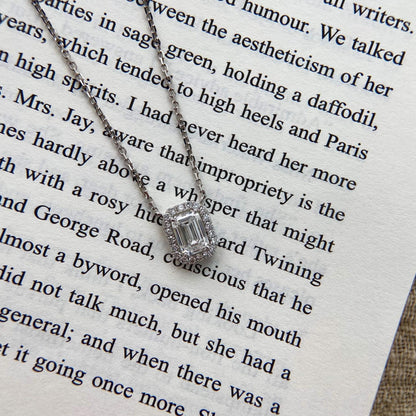 Halo Necklace with 1.0 TCW Emerald Cut Moissanite