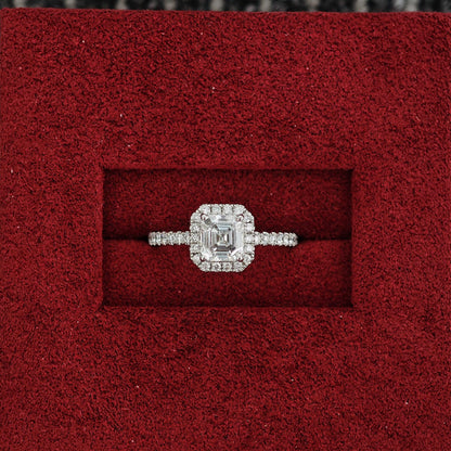 1.0 CT Asscher E/VS1 CVD Diamond Halo & Pave Setting Engagement Ring