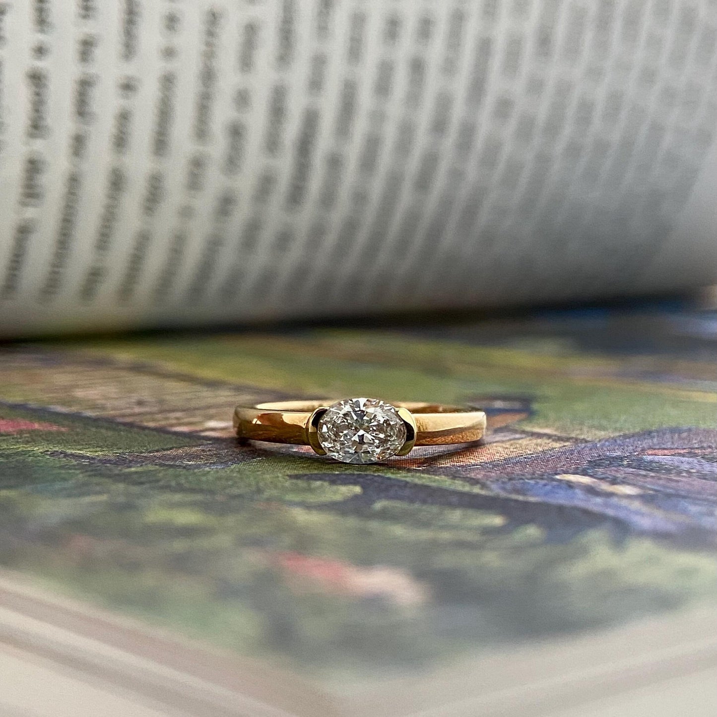 Oval cut CVD diamond solitaire engagement ring