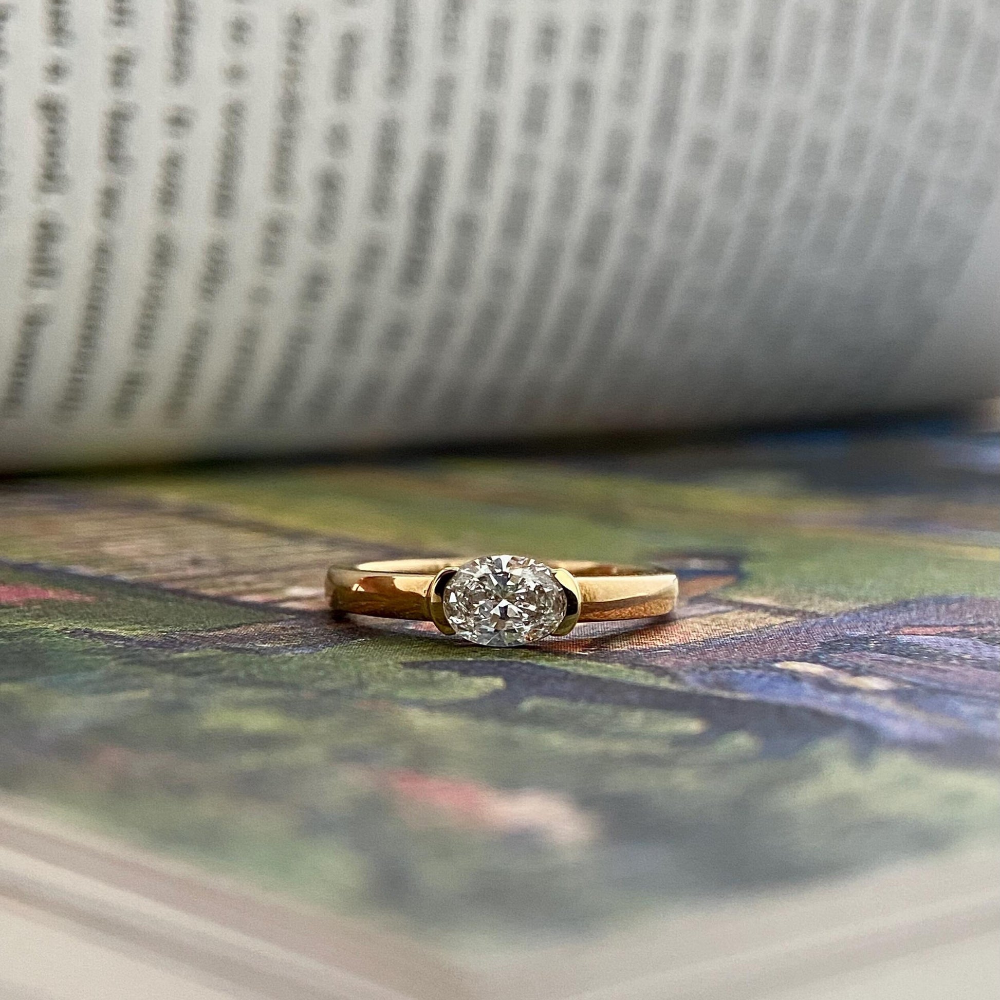 Oval cut CVD diamond solitaire engagement ring