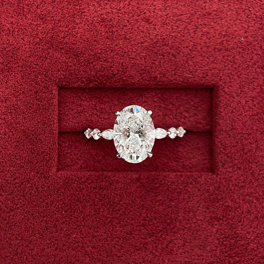 Oval CVD diamond engagement ring in dainty setting